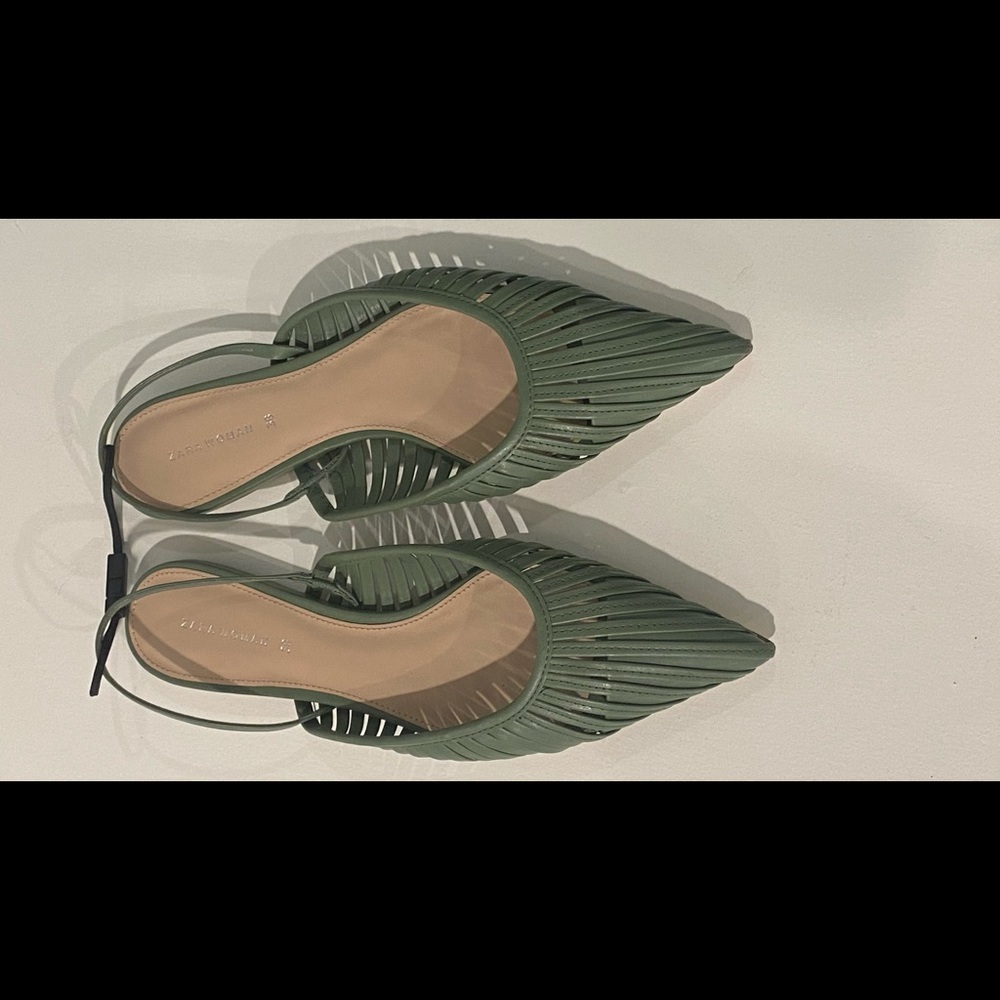 NEW Zara Woman Woven Green Slingback Flats; Size 38